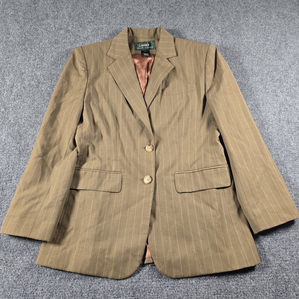 Vintage Lauren Ralph Lauren Women's Blazer Size 4 Brown Pinstripe Wool USA Made